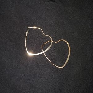 Anthropologie Gold Plated Large Heart Hoop Earrings